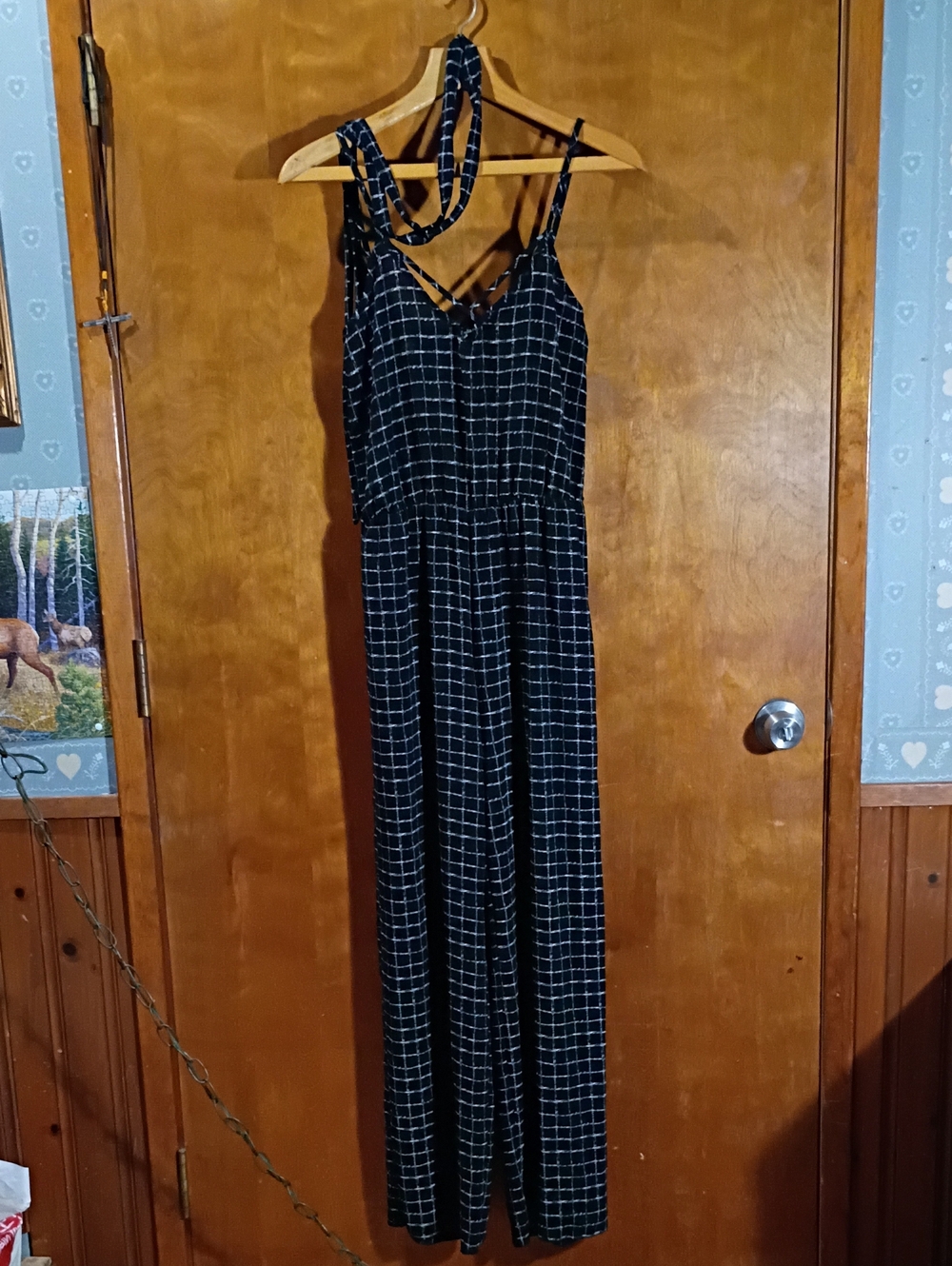 Medium See You Monday Black & White  Jumpsuit/ Romper Like New Spaghetti Straps.